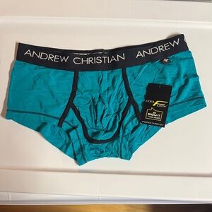 Andrew Christian Size Large L NEW NWT turquoise Teal Briefs logo Black underwear